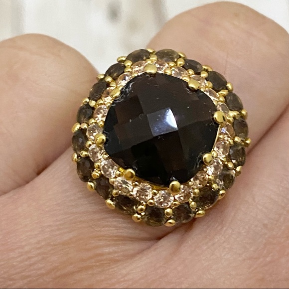Vintage Smoky Topaz CZ Statement Ring Size 7 - Picture 4 of 16